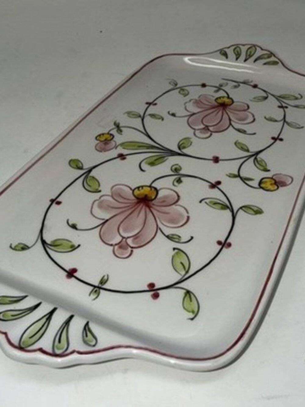 ANFORA AGUEDA Vintage Hand Painted Floral Porcelain Tray PORTUGAL Signed
